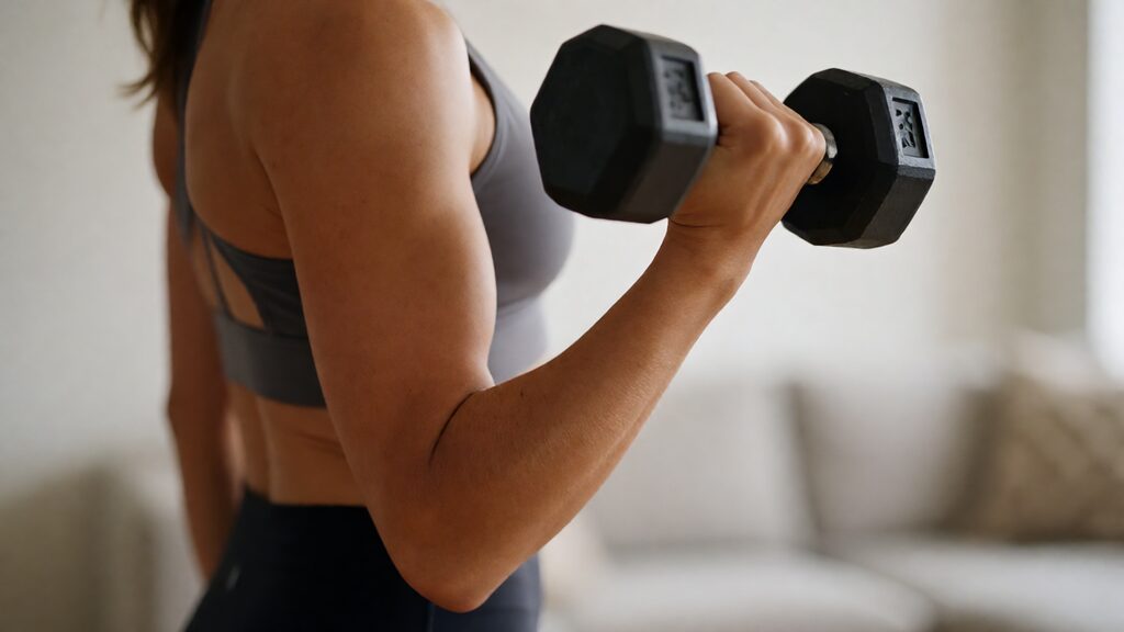 Gerakan bicep curl dengan siku rapat di tubuh
