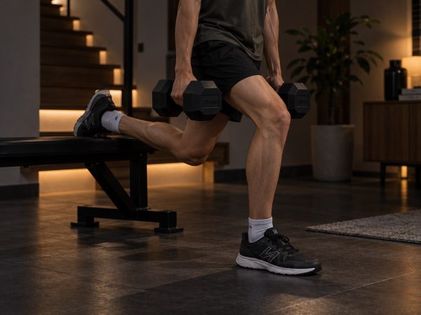 Pria Kurus Berlatih Bulgarian Split Squat Dumbbell